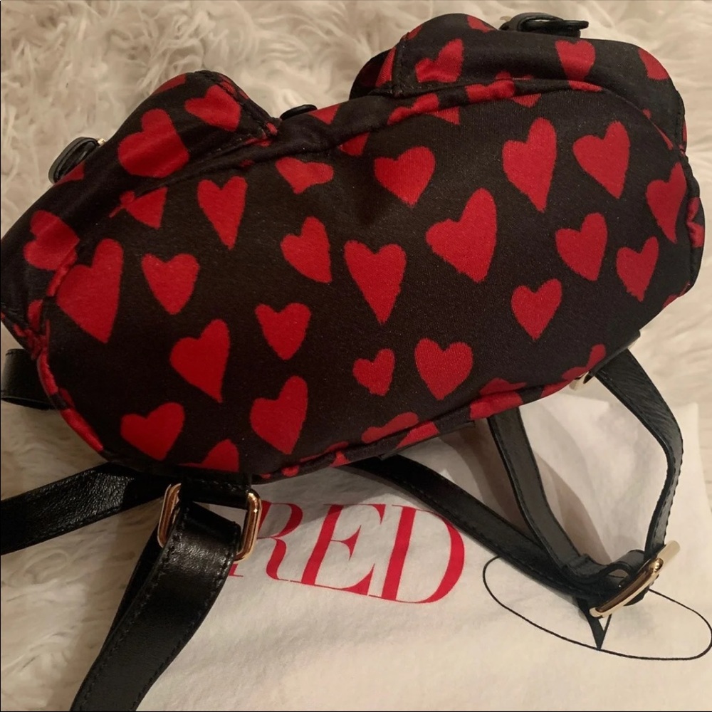 RED Valentino Black Leather Mini Backpack with Red Heart Print - Picture 8 of 14